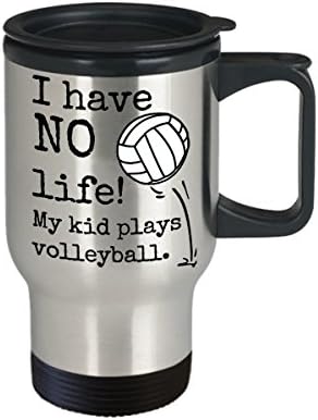 אמא או אבא של כדורעף ספל טיולים - אין לי חיים! הילד שלי משחק כדורעף - 14 גרם כוס קפה מבודדת מפלדת אל חלד