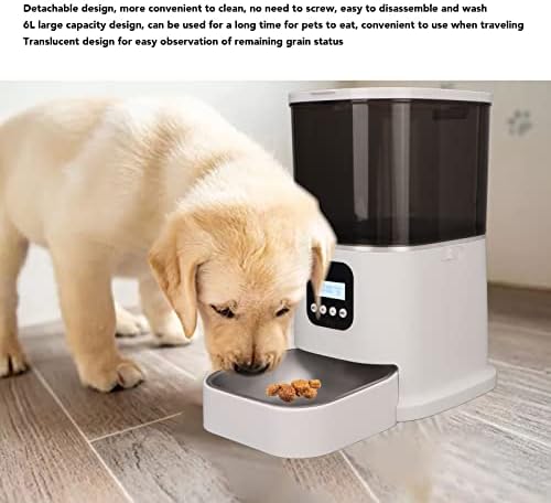 מתקן מזון לכלבים אוטומטי, מזין כלבים אוטומטי 100-240 וולט הניתן להסרה 6 ליטר ספק כוח כפול גוף שקוף מתוזמן