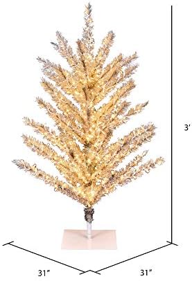 Vickerman 3 'וינטג' אלומיניום עץ חג המולד מלאכותי, לבן לבן חם נמוך נמוך LED זווית רחבה 3 ממ אורות - עץ חג המולד