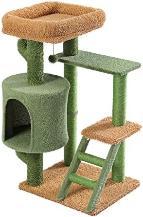 35.6 מגדל עץ חתול קקטוס מדברי לחתולים מקורה, חתולים מגדל משחק רב רצפה, סיסל מגרד פוסט חתלתול ריהוט מרכז פעילות