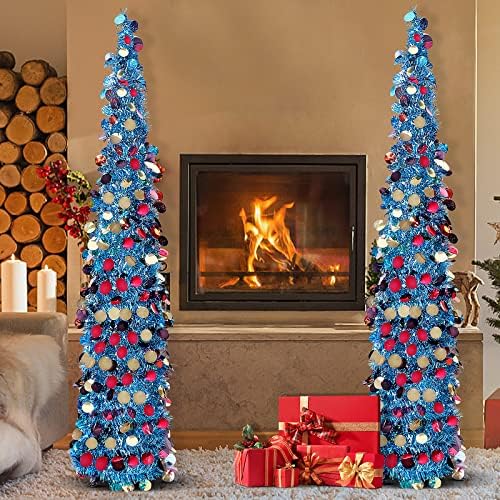 עץ חג המולד של N&T Nieting, 5ft פופ -אפ מתקפל עץ טינסל מלאכותי עץ עיפרון נצנץ צבעוני גדול למסיבת