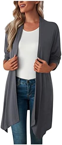 Cokuera נשים אופנה בצבע אחיד מעילי קרדיגן אלגנטית שרוול ארוך משקל קל משקל רופף קדמי פתוח קדמי.
