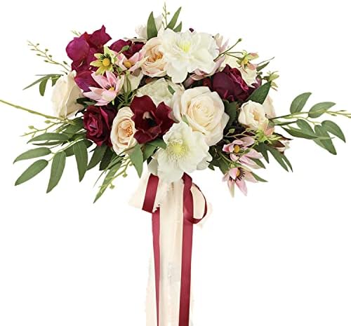 Rinlong 6.5ft בורדו זר עם פרחים לשולחן אוכל אח מעטפת פרחים מזויפים שולחן שולחן שולחן עם פרחים חתונת חג