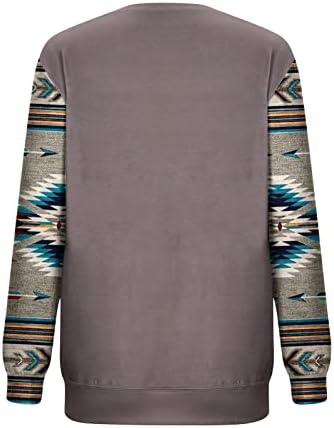 נשים של מערבי אתני הדפסת חולצות ארוך שרוול עגול צוואר חולצה האצטקים גיאומטרי בציר מזדמן טי חולצות