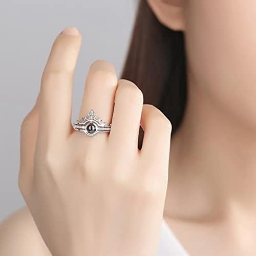 2 ב אני אוהב אותך טבעת 100 שפות מותאם אישית שם הקרנת טבעת ב עלה זהב כתר בצורת אישית עבור נשים