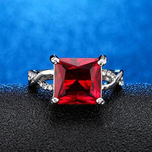 טבעות עבור בני נוער אדום פנינה טבעת כסף כיכר בצורת לחתוך טרנדי מסנוור אישה טבעת מתנה