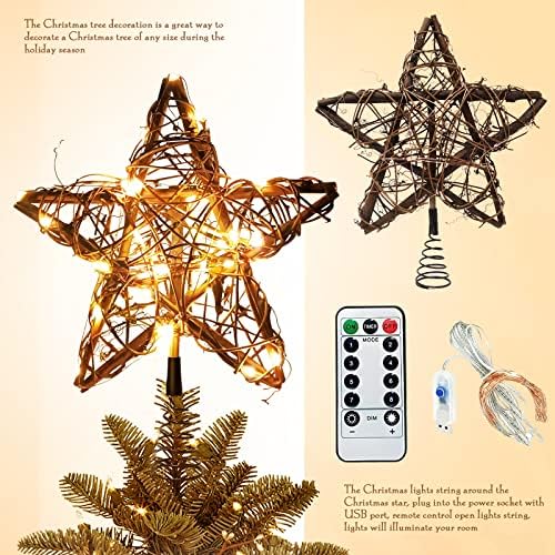 עץ חג המולד טופר חג המולד ראטאן עיצוב כוכב עם 7M/275.5 אינץ 'אורות מיתר כולל 50 LED וכבל USB אורות