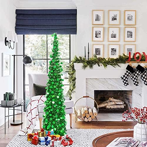 אוצ'ין 5ft קופץ עץ חג מולד לבן עם קישוטים נצנצים צבעוניים, עץ חג המולד מלאכותי עץ חג המולד עץ חג המולד, קישוטים
