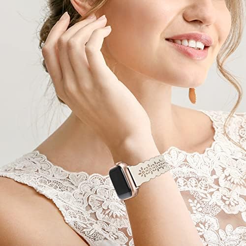 להקת עור תחרה תואמת עם Apple Watch 38 ממ 40 ממ 41 ממ 42 ממ 44 ממ 45 ממ 49 ממ נשים, רצועות iwatch עור מקוריות דקות