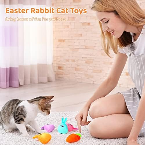 צעצועי חתול חתול, ארנב חתול אינטראקטיבי צעצועי ארנבים גזר עם אוזן פנימי רעשן ניירות, 2-צדדי חתול מלא