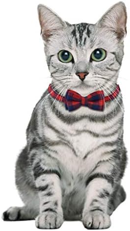 2 מארז/סט חתול צווארון הבדלני עם חמוד עניבת פרפר ופעמון עבור קיטי מתכוונן בטיחות משובץ, אדום & מגבר; כחול