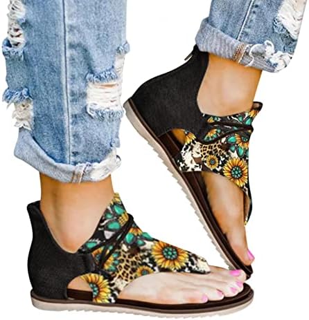 נעלי קיץ סנדלים, חמניות הדפסו אור תחתון בהסוואה אנטיסקיד בוהן פתוחה רוכסן רוכסן כפכפים נעליים נשים