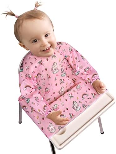 כיסוי Viclooneall Baby Bib Bib שרוול ארוך סינר תינוקות מתכווננים לחיבור לכיסא גבוה ביב עמיד למים קל נקי