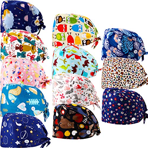 12 חתיכות כובעי בופנט עם כפתורים מתכווננים כיסויי שיער של ראש הזיעה מתכווננים כובעים אחוריים