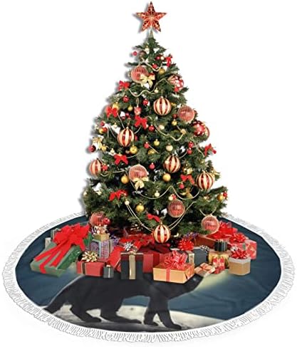 חתול שחור על גג וחצאית עץ חג המולד של ירח מלא, לקישוט הבית של חג המולד 36