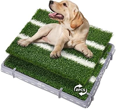 כלב מקורה בסיר מגש עם 2 חבילות החלפת דשא בסיר כרית, בסיר מאמן מחצלות עבור חיות מחמד, מזויף דשא ספורטיבי