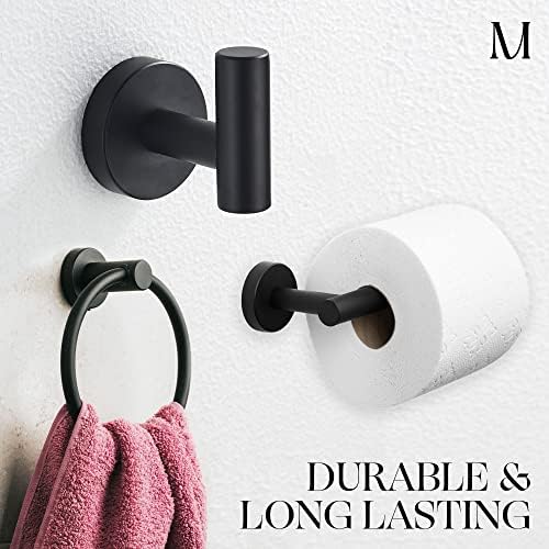 Marmolux ACC - חומרת אמבטיה עם 3 חלקים סט עם מחזיק נייר טואלט שחור מט, טבעת מגבות וו מגבות - סט אביזרי