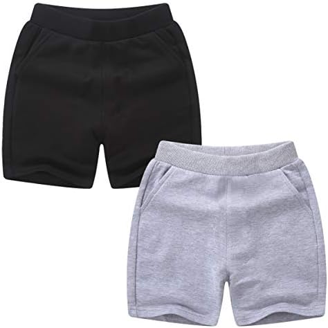QTGLB Boys Shorts 2 חבילה עם כיס אחורי, ספורט אתלטי כותנה ספורט לילדים קטנים פעוט 1-10T