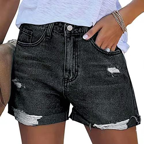 מכנסי ג'ינס קצרים נשים מזדמנים קיץ מותניים גבוהים ג'ינס מכנסיים קצרים בחופשה במצוקה חוף מכנסיים