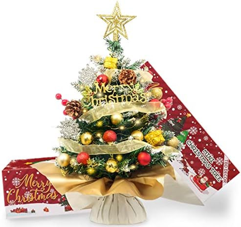 20 עץ חג המולד מיני, עץ חג מולד מיני מלאכותי עם אורות חמים, עץ כוכבים וקישוטים, עץ חג המולד המופעל על
