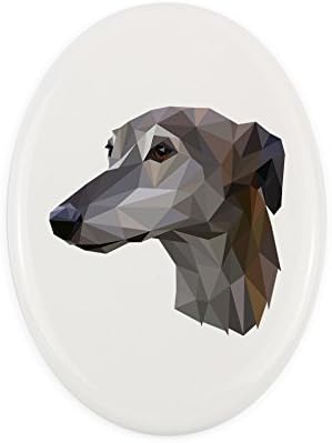 גרייהאונד, לוח קרמיקה מצבה עם תמונה של כלב, גיאומטרי