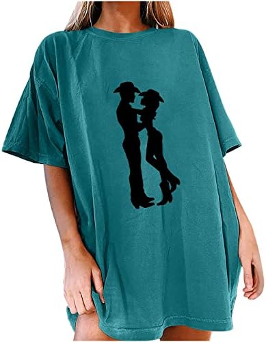 חולצות צוואר עגול של נשים ולנטיין חולצות קיץ מזדמנים צמרות טיפות ג'וניור צמרות מערביות בוקובוי גרפי.
