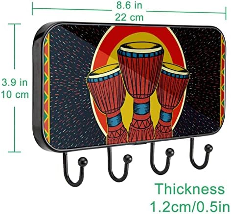 מוסיקה אפריקאית Djembe Coat Coat Mount Mount, מתלה מעיל כניסה עם 4 חיבור לעיל מעיל גלימות ארנק חדר אמבטיה