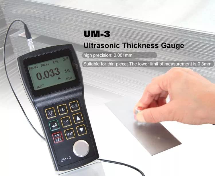 Um-3 מד עובי קולי דיגיטלי למדידת עובי פלדה דקה מדידת 0.001 ממ רזולוציה עם בדיקת D15a