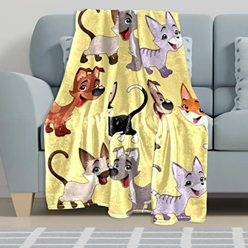 פליס זורקים שמיכה חתול כלב צהוב לספה קטיפה קטיפה מטושטשת