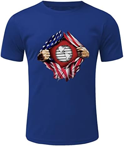 חולצות טריקו של שרוול קצר של XXVR גברים, דגל אמריקה דגל אמריקה צוואר צווארון מזדמן אופנה רופפת צמרות טי בסיסיות