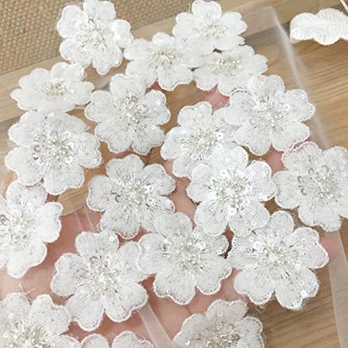 50 חלקים לבנים 3D נצנצים חרוזים תחרה אפליקצית טלאי פרחים מוטיב מוטיב מצען גוף מלאכה אספקת מלאכה 1.97 אינץ