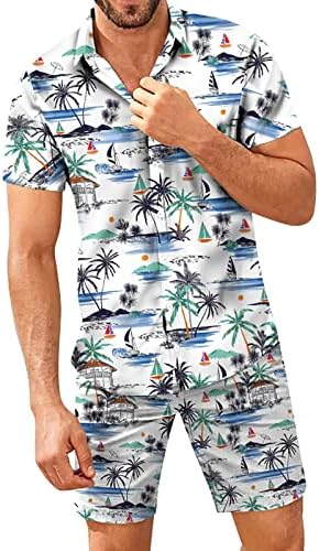 2023 חוף חדש באביב מכנסי קיץ מזדמנים קצרים חולצת שרוול קצרה סט מכופתפת חליפת גברים מזדמנים מודפסים