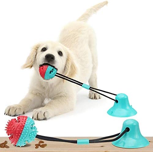 GREPOL-V יניקה כוס צעצועי כלבים לעיסות אגרסיביות, צעצועים לעיסת כלבים עם פעמון מובנה, כדור משיכה חבלים עבור