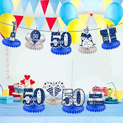 ערכת קישוטים ליום הולדת 50 זהב כחול לגברים, ציוד למסיבות תפאורת יום הולדת גדול 50 יום הולדת, עיצוב שלט רקע של