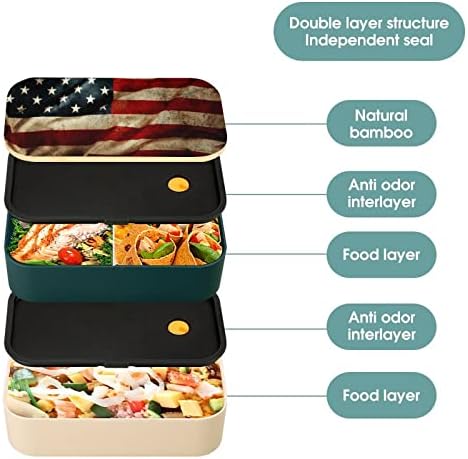 מקרוב של גראנג 'דגל אמריקאי דגל בנטו קופסת ארוחת צהריים דליפת דליפות בנטו קופסאות מזון עם 2 תאים לפיקניק