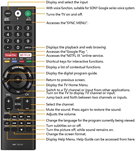 RMF-TX310U החלפת קול שלט רחוק תואם לדגמי טלוויזיה Sony 4K Smart Bravia XBR-43x800G XBR-75X800G XBR-65X800G