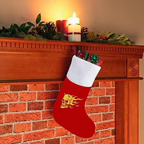גולגולת שריפת אש גרבי חג מולד קטיפה אדומה עם שקית ממתקים לבנה קישוטי חג המולד ואביזר מסיבות משפחתיות