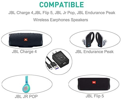 Strivy UL מתאם AC רשום למטען JBL 4, Jr Pop Poper, JBL Flip 5, רמקולי אוזניות אלחוטיות של סיבול