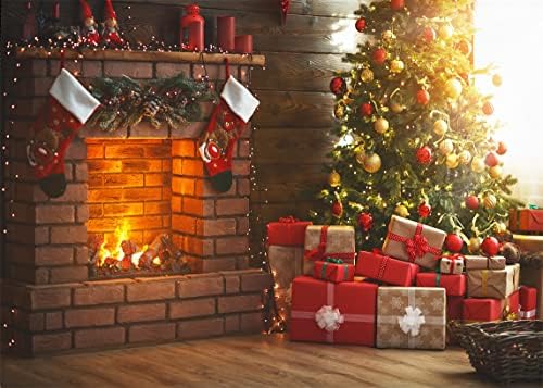 BELECO 10X8FT בד צילום חג חג מולד תפאורה של גרבי אח מקורה מתנות עץ חג המולד רקע תפאורה לחג המולד