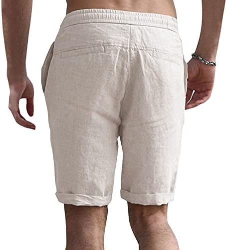 מכנסי פשתן כותנה של Meymia Mens, 2023 גברים בקיץ גבוהים צבע אחיד שרוך שרוך ישר מכנסי טרנינג קצרים עם