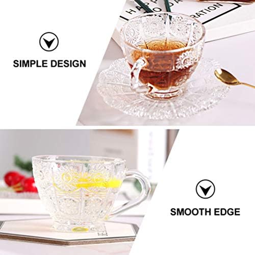 Soimiss 2 Sets Setten Style Cucer Saucer Sater Glass Glass כוס צלוחית כוס קפה קריסטל סט אחר הצהריים