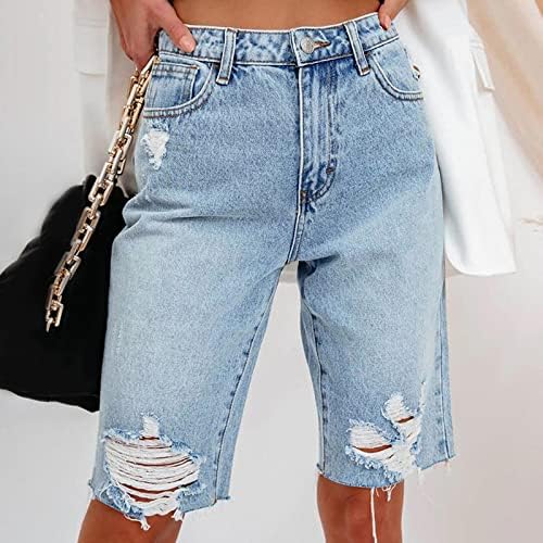 מכנסי ג'ינס לנשים מקצרים אמצע עליית חור קרוע נשטף במצוקה ברמודה מכנסיים קצרים מכנסיים קצרים רזה