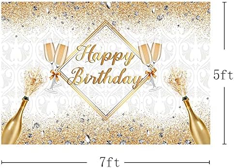 AIBIIN 7x5ft יום הולדת שמח תפאורה שמפניה לנשים נצנצים קישוטי קישוטי כסף גבישים רקע רקע רומבוס גיאומטרי