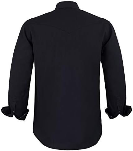 חולצת שמלה לגברים קאובוי מערבי שרוול ארוך מזדמן שני כיסים עובדים כפתורי הצמד פנינה מוצקים למעלה קמטים