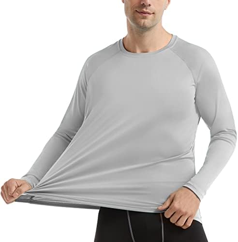 חולצות שרוול ארוך של Hiskykywin לגברים קלות UPF 50+ הגנה על שמש SPF חולצות טריקו חיצוניות טיולים