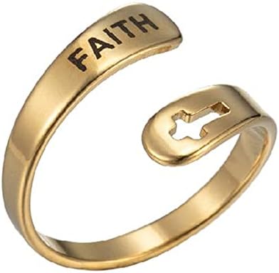 נירוסטה הנוצרי צלב חקוק אהבת אמונה מקווה מבורך טבעת מלוטש פתיחת מתכוונן מכתב דתי טבעת לנשים גברים ילדה ילד