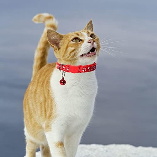 צווארון חתול דבילונגק פורץ עם פעמון, צווארון אבזם בטיחות מתכוונן לחתולים זכרים בנות ובנים, אדום 3 מארז, רפלקטיבי+כפת