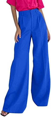 WOCACHI לנשים מזדמנים רגל ישרה כפתור מותן גבוה מכנסיים ארוכים מכנסיים משרדים כושר רופפים מכנסי עבודה משרדים