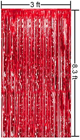2 חבילות 3ft x 8.3ft אדום טינסל טינסל רדיד שוליים וילונות תמונות אבזרים לאירוס