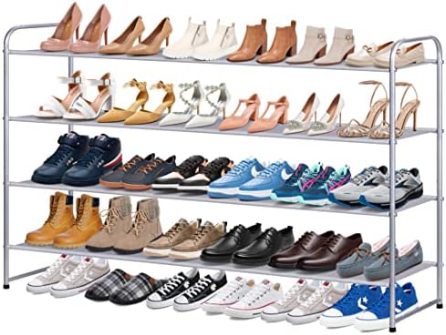 מתלה נעליים ארוכות של קימבורה לארונות, 30 זוגות מארגן אחסון נעליים הניתן לערימה רחב 4 מדף נעליים נעל לרצפת
